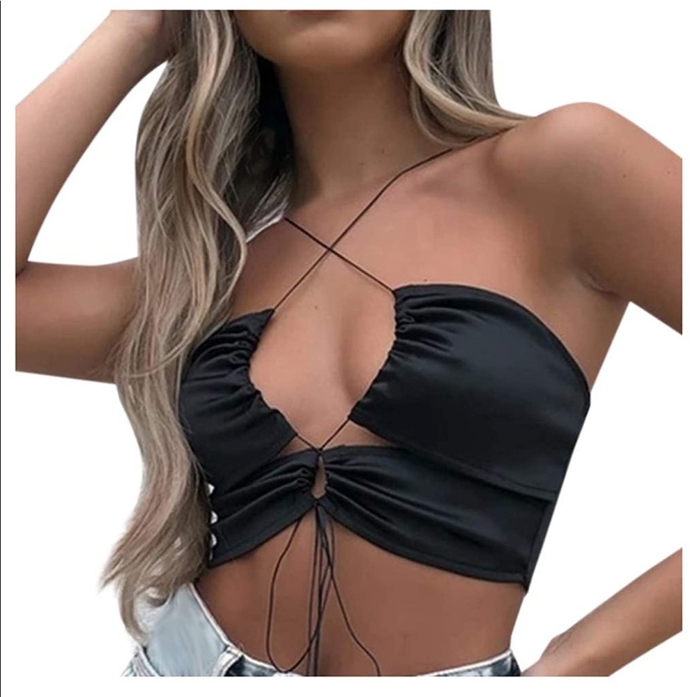 Satin Black Crop Top